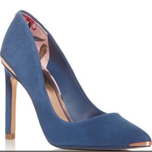 Ted Baker Melnis Denim Blue Heels with Gold Accents